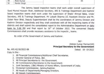 4th Phase Of B2V4 Programme In J&K: Pr Sec ARI Ashok Parmar Constitutes Inspection Teams