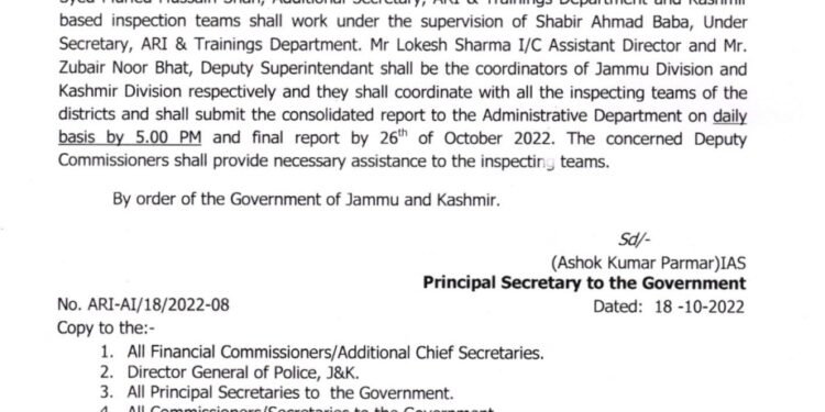 4th Phase Of B2V4 Programme In J&K: Pr Sec ARI Ashok Parmar Constitutes Inspection Teams