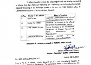 Two-days National Workshop on Reducing Risk and Building Resilience Capacity Building in the Mountain States to be held on 20-21 October 2022- Nomination of officers reg