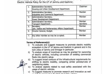 Constitution of Committee for formulation of Electric Vehicle Policy for the Union territory of JK