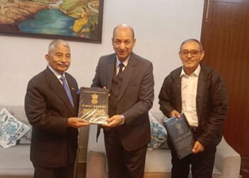 Reservation Commission chairman Justice Bansi Lal Bhat (retd) submits report to Ladakh L-G Brig BD Mishra (retd).