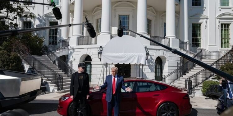 ‘Beautiful’ red Tesla is Trump’s pick from a special car line-up by ‘patriot’ Musk at White House