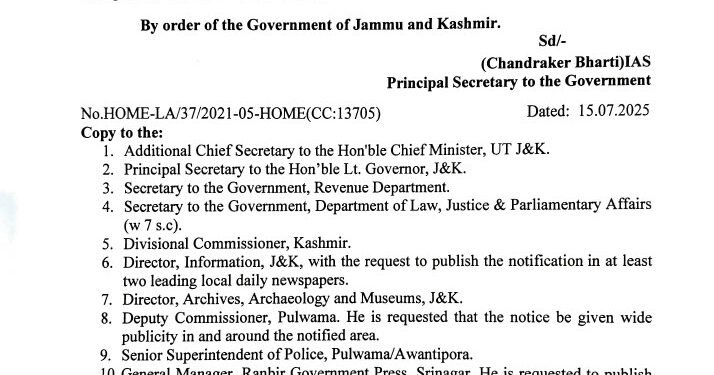 CRPF Granted 10-Year Approval for Field Firing Practice in Pulwama