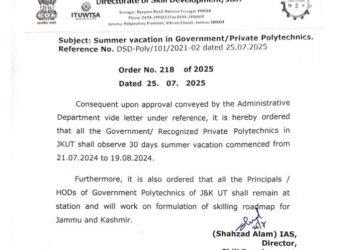 30-Day Summer Vacation Announced for J&K Polytechnics
