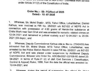 MTS Employee Dismissed in Kathua Over NDPS Case Involvement