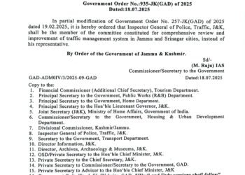 IGP Traffic Inducted into High-Level Traffic Management Committee for Jammu & Srinagar