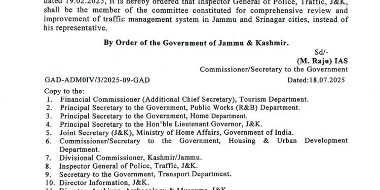 IGP Traffic Inducted into High-Level Traffic Management Committee for Jammu & Srinagar