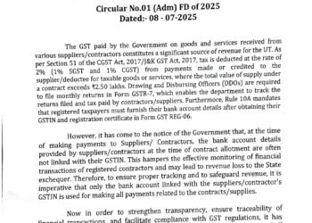 J&K Mandates GST-Linked Bank Account for E-Tender Bids