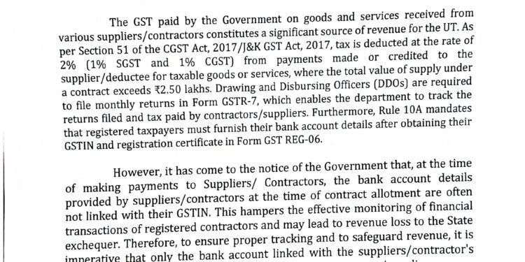 J&K Mandates GST-Linked Bank Account for E-Tender Bids