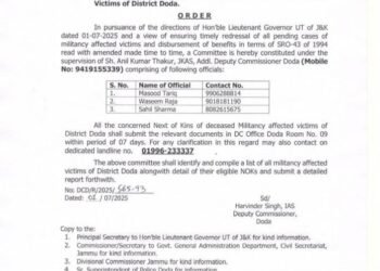 Panel Constituted in Doda to Fast-Track Pending Cases of Militancy Victims