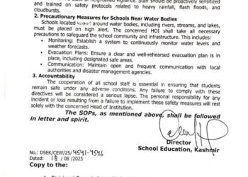 DSEK Issues Safety Guidelines For Schools Amid Cloudburst Risk