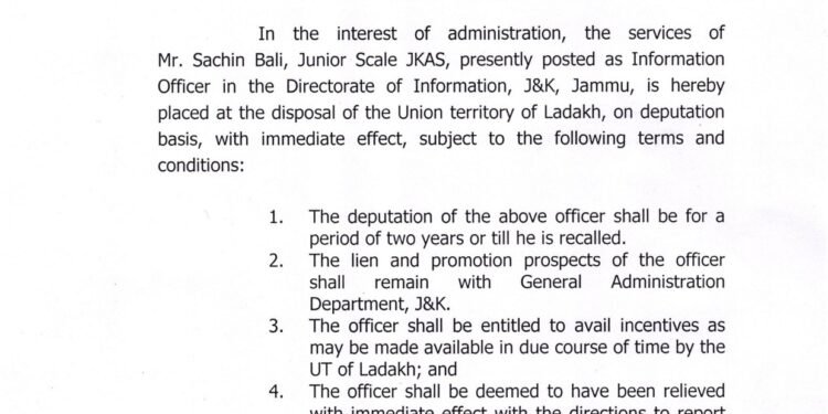 JKAS Officer Deputed to Ladakh
