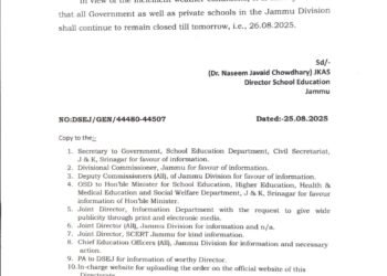 All Schools in Jammu Division to Remain Closed Tomorrow Due to Bad Weather