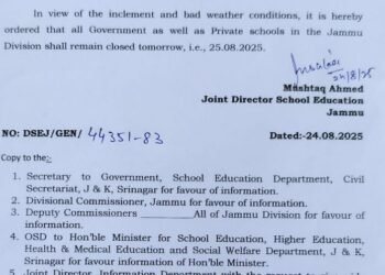 Schools in Jammu Division Closed on August 25 Due to Bad Weather