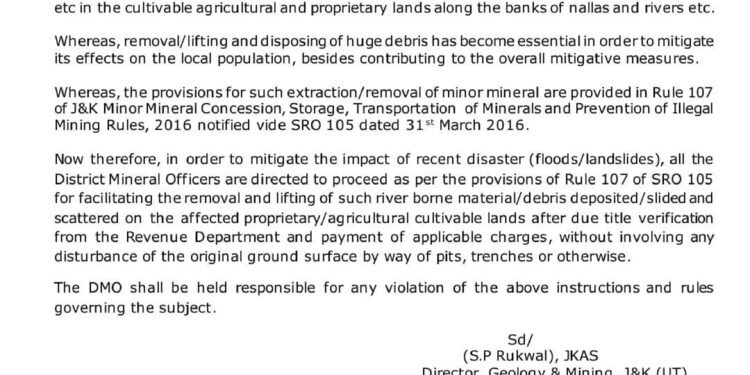 J&K Government Orders Removal of Flood Debris from Agricultural Lands