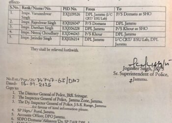 SSP Jammu Transfers Five Police Officers