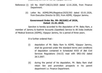 J&K Govt Deputes Accounts Officer to AIIMS Vijaypur for Three-Year Tenure