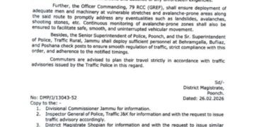 Mughal Road Reopens For LMVs Between Bufliaz–Peer Ki Gali From Feb 27