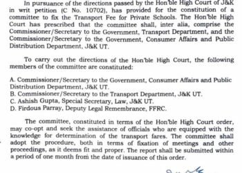 Committee Formed To Fix Transport Fee For Private Schools In J&K