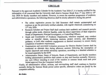 Central University Of Kashmir Announces 10-Day Summer Vacation From July 1
