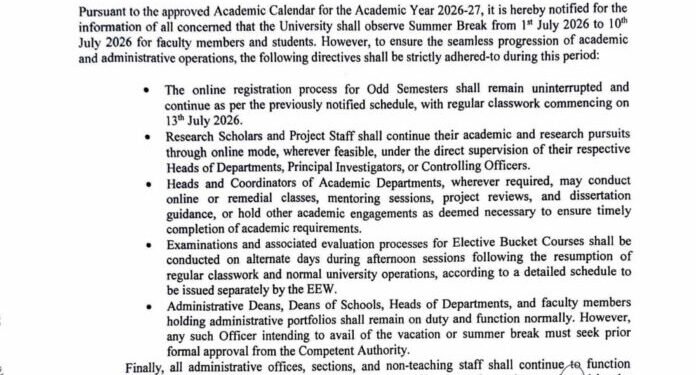 Central University Of Kashmir Announces 10-Day Summer Vacation From July 1