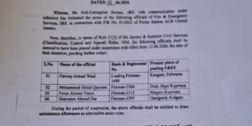 J&K Fire Services Suspends Four Officials Following ACB Arrest in Corruption Case