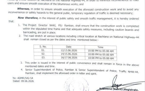 Night Closure of Jammu-Srinagar National Highway Announced for Urgent Repair Works Ahead of Amarnath Yatra