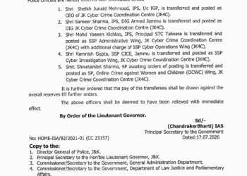 J&K Strengthens Cyber Policing: 5 Senior Police Officers Transferred to Newly Established JK4C