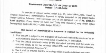 J&K Govt Approves ₹18.96 Crore Water Supply Project for Pulwama