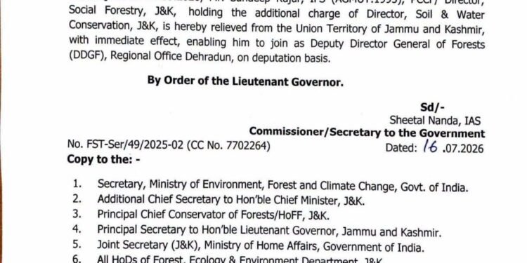 J&K Relieves Two IFS Officers Following New Central Appointments
