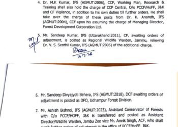 J&K Forest Department Transfers 9 Officers, Including Eight IFS Officers