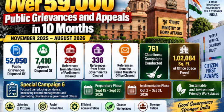 Home Ministry Disposes of Over 59,000 Public Grievances and Appeals in 10 Months