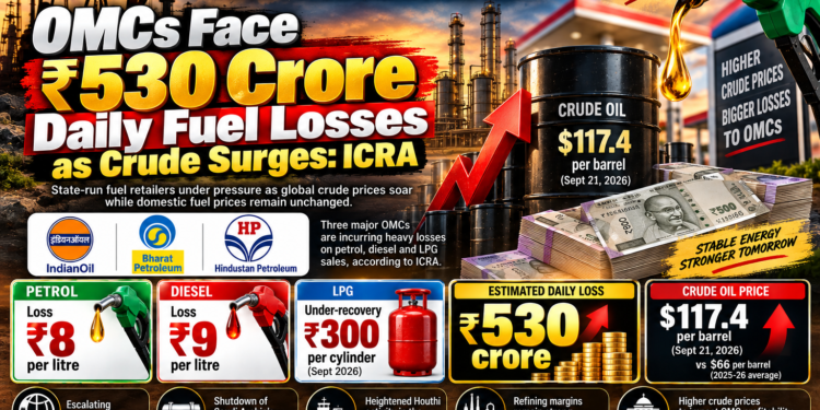 OMCs Face ₹530 Crore Daily Fuel Losses as Crude Surges: ICRA