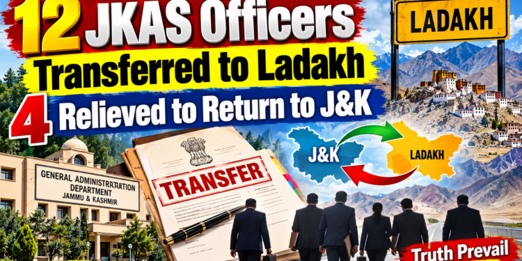 12 JKAS Officers Transferred to Ladakh, 4 Relieved to Return to J&K