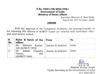 MAJOR ADMINISTRATIVE SHAKE-UP: CENTRE TRANSFERS TWO SENIOR IAS OFFICERS FROM JAMMU & KASHMIR TO DELHI