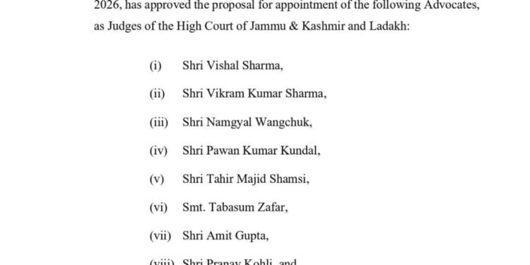 SUPREME COURT COLLEGIUM RECOMMENDS NINE ADVOCATES FOR J&K AND LADAKH HIGH COURT JUDGESHIPS